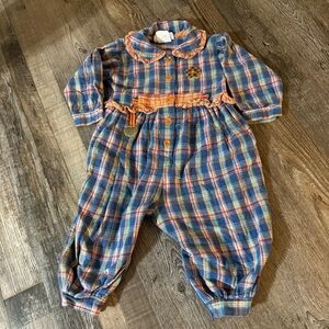 Vintage SF Blues Plaid Flannel Button-Up Baby Jumpsuit- 24 months